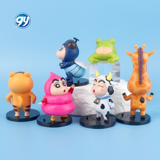 6pcs/set Creative Crayon Shin-chan Cos Animal Giraffe Frog Tiger Figure Peripheral Toy Kawaii PVC Statue Collection Brinquedos