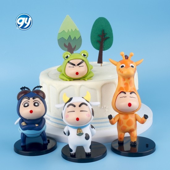 6pcs/set Creative Crayon Shin-chan Cos Animal Giraffe Frog Tiger Figure Peripheral Toy Kawaii PVC Statue Collection Brinquedos