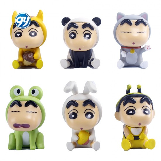 6pcs/set Crayon Shin Chan Cos Animals Kawaii Pvc GK Model Cute Collection Cartoon Figurine Toys Accessories Kids Friends Gifts