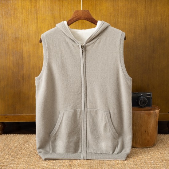 Customizable Men's Double-Sided Hooded Cardigan Pure Cashmere Knitted Zipper Hoodie Winter Casual Quick-Dry Breathable Warm Vest