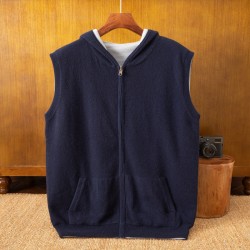Customizable Men's Double-Sided Hooded Cardigan Pure Cashmere Knitted Zipper Hoodie Winter Casual Quick-Dry Breathable Warm Vest