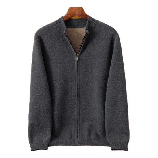 Men's Winter Warm Cardigan with Padded Cashmere Customizable Zipper Pocket Leisure Collar ODM Supply for Business Leisure Coat