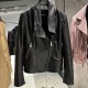 2025 Spring Black Leather Coat Biker Slim Leather Clothes Real Sheepskin Leather Jacket With Hood