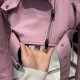 2025 Spring New Wide Shoulder Leather Clothes Real Sheepskin Leather Pink Cropped Jacket Women Grain Leather Jacket