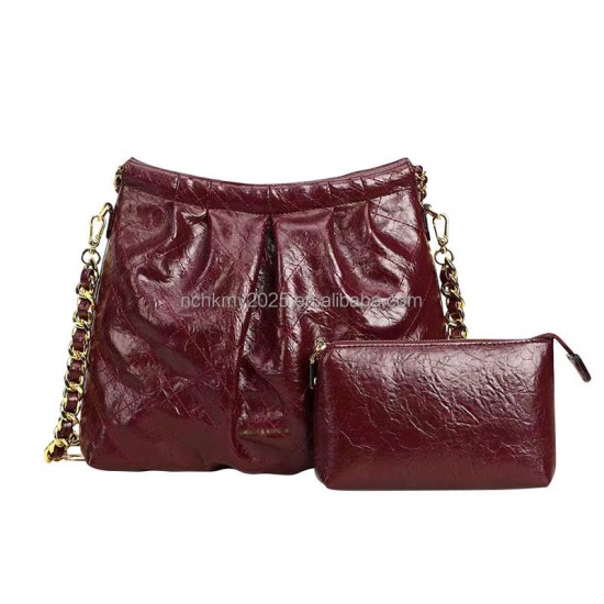 2025 New Large-capacity Shopping Bag Simple Genuine Leather Single-shoulder Crossbody, Oil Wax Leather Cowhide Handbag