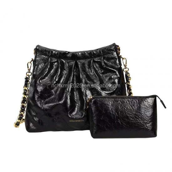 2025 New Large-capacity Shopping Bag Simple Genuine Leather Single-shoulder Crossbody, Oil Wax Leather Cowhide Handbag