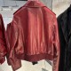 2025 Spring Women Vintage Bomber Clothes Real Sheepskin Leather Coat Red Oversized Oil Wax Leather Jacket