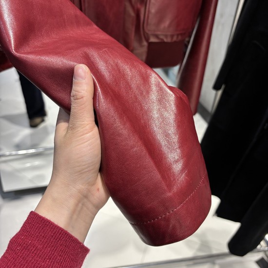 2025 Spring Women Vintage Bomber Clothes Real Sheepskin Leather Coat Red Oversized Oil Wax Leather Jacket