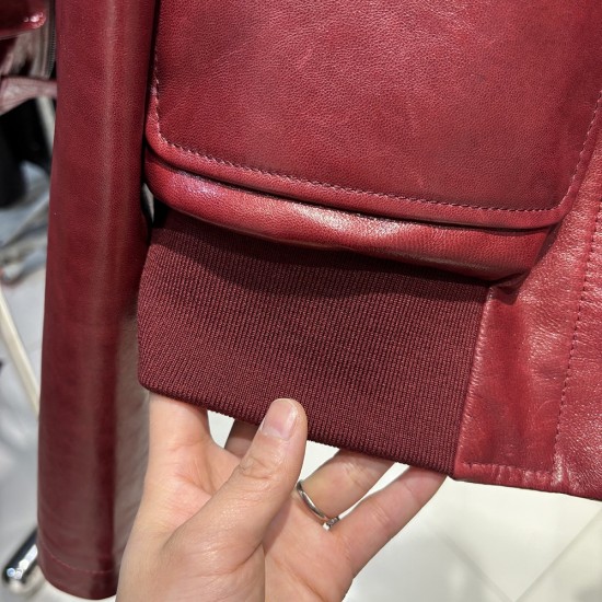 2025 Spring Women Vintage Bomber Clothes Real Sheepskin Leather Coat Red Oversized Oil Wax Leather Jacket