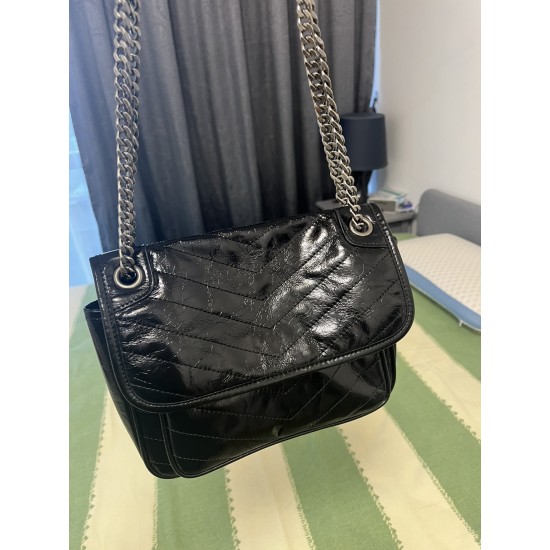 Retro Oil Wax Cowhide Women's Wandering Bag Chain Niki Messenger Bag Single Shoulder Crossbody Waterproof Cover Fashion Style