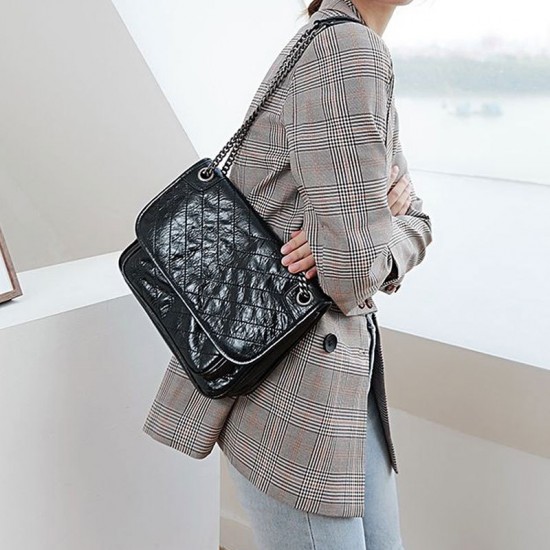 Retro Oil Wax Cowhide Women's Wandering Bag Chain Niki Messenger Bag Single Shoulder Crossbody Waterproof Cover Fashion Style