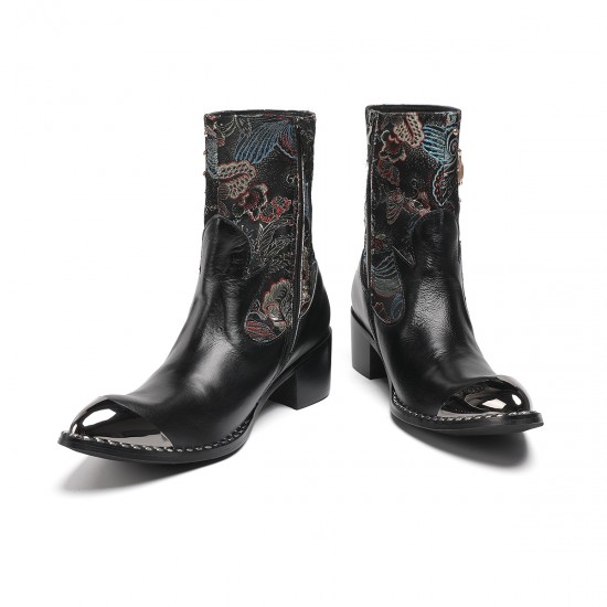 NA694 Fashion Pointed Toe Male Ankle Boots Plus Size Party Shoes Rivets Cowboy Boots Genuine Leather Men Motorcycle Short Boots