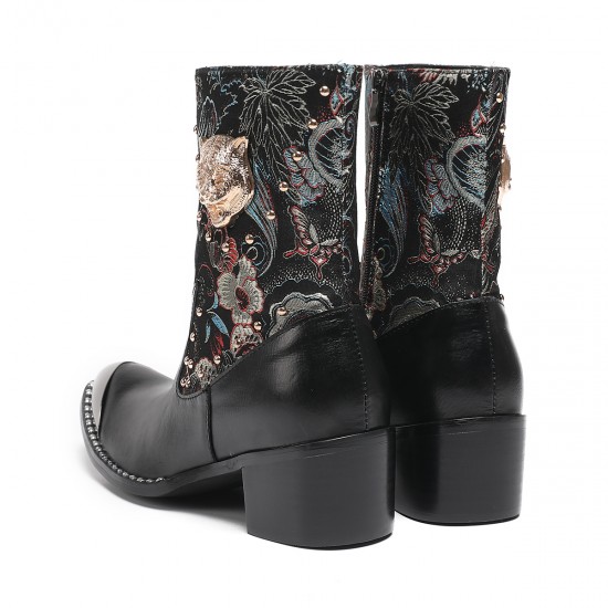 NA694 Fashion Pointed Toe Male Ankle Boots Plus Size Party Shoes Rivets Cowboy Boots Genuine Leather Men Motorcycle Short Boots