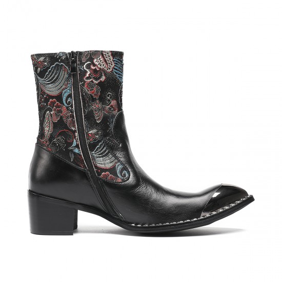 NA694 Fashion Pointed Toe Male Ankle Boots Plus Size Party Shoes Rivets Cowboy Boots Genuine Leather Men Motorcycle Short Boots