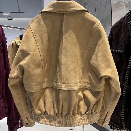 2025 Spring Female Leather Bomber Jackets Ladies Real Suede Leather Coat Camel Suede Clothes Outwear