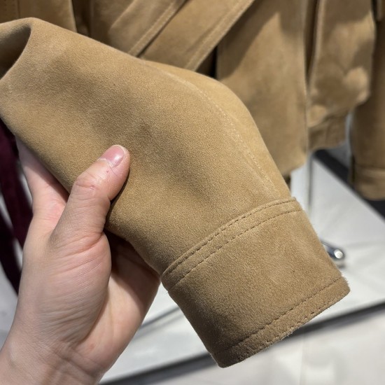 2025 Spring Female Leather Bomber Jackets Ladies Real Suede Leather Coat Camel Suede Clothes Outwear