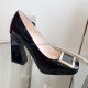 Square-buckle Platform High Heels, Women's Thick-heeled square Toe, One-foot Shallow Toe Single Shoes