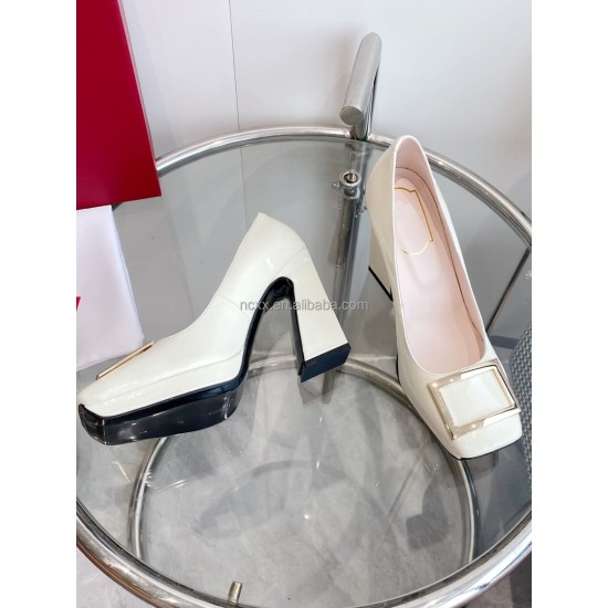 Square-buckle Platform High Heels, Women's Thick-heeled square Toe, One-foot Shallow Toe Single Shoes