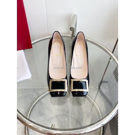 Square-buckle Platform High Heels, Women's Thick-heeled square Toe, One-foot Shallow Toe Single Shoes