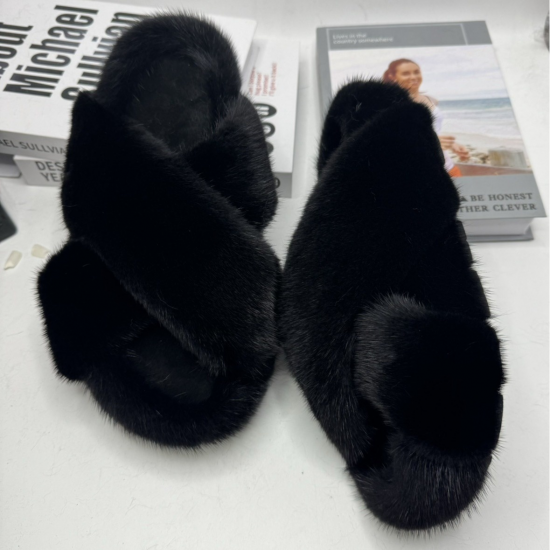 High-End Fluffy Mink Fur Winter Shoes for Women Versatile Black Outer Wear with Cross Heightening Function Fashionable Fur Boot