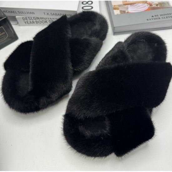 High-End Fluffy Mink Fur Winter Shoes for Women Versatile Black Outer Wear with Cross Heightening Function Fashionable Fur Boot