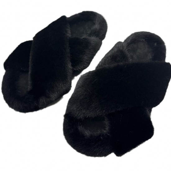 High-End Fluffy Mink Fur Winter Shoes for Women Versatile Black Outer Wear with Cross Heightening Function Fashionable Fur Boot