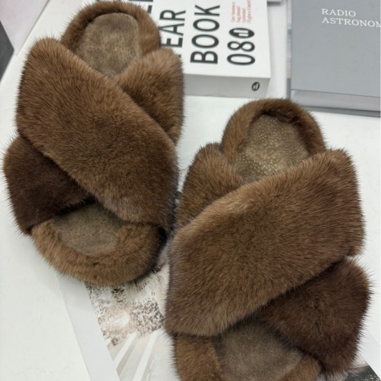 Mule Clogs Fuzzy Fluffy Natural Mink for Slippers Fashion Fur Slides for Home Outdoor Comfortable Boots and Shoes