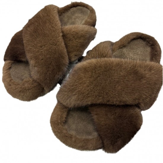Mule Clogs Fuzzy Fluffy Natural Mink for Slippers Fashion Fur Slides for Home Outdoor Comfortable Boots and Shoes
