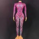 Fashion Long Sleeves Sequins One Piece Bodysuit Dancer Wear Slim Fit Spandex Rompers Ladies Plus Size Women Rhinestone Jumpsuit