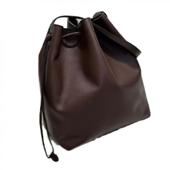 Imported Small Cowhide Water Bucket Bag Large Capacity Casual Simple Texture Shoulder Crossbody Zip Soft Leather Fashion