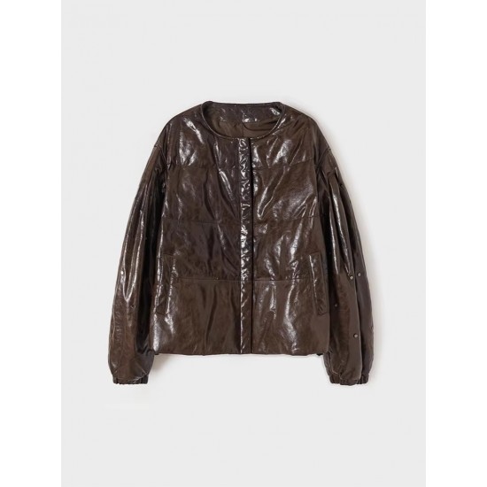 Winter Fashion Clothes Custom O-neck Down Jacket Oil Waxed Sheepskin Duck Down Coat for Women Ladies