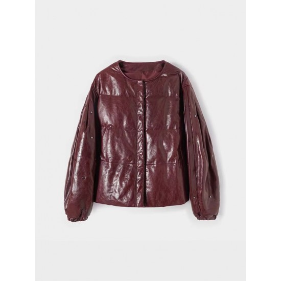 Winter Fashion Clothes Custom O-neck Down Jacket Oil Waxed Sheepskin Duck Down Coat for Women Ladies