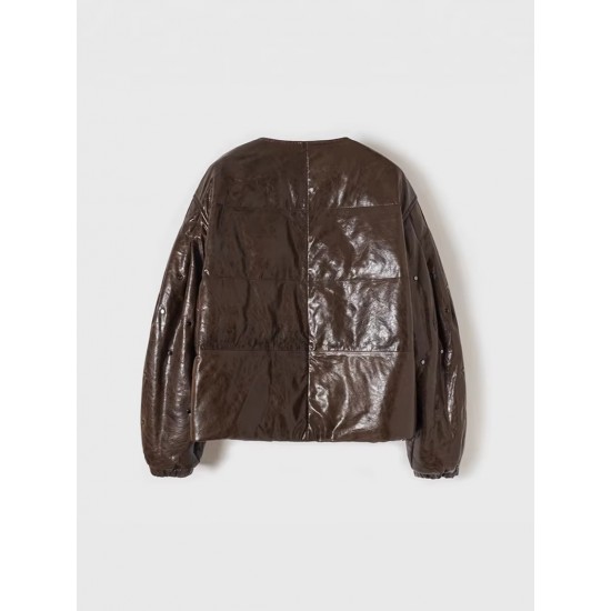 Winter Fashion Clothes Custom O-neck Down Jacket Oil Waxed Sheepskin Duck Down Coat for Women Ladies