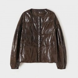 Winter Fashion Clothes Custom O-neck Down Jacket Oil Waxed Sheepskin Duck Down Coat for Women Ladies