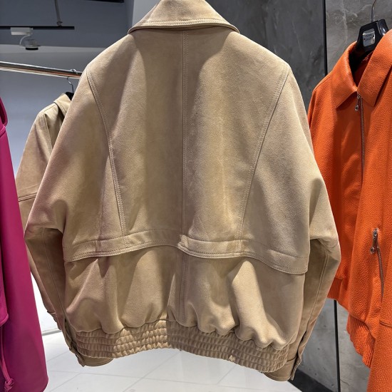 2025 Spring Women Leather Clothes Oversize Bomber Leather Jacket Camel Suede Jackets