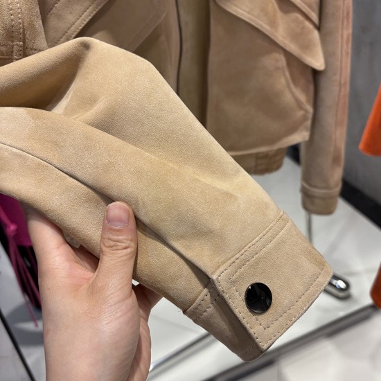 2025 Spring Women Leather Clothes Oversize Bomber Leather Jacket Camel Suede Jackets