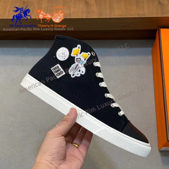Thiery Hery High Top Canvas Shoes for Men and Women Spring Fashion Genuine Cowhide Upper with Lace-Up Design and Closed Toe