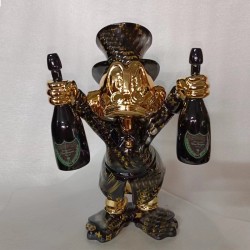 Pop Arts Resin Crafts Chrome Colored Duck with Champagne Bottles Animal Cartoon Character Duck Statue for Arts Gallery