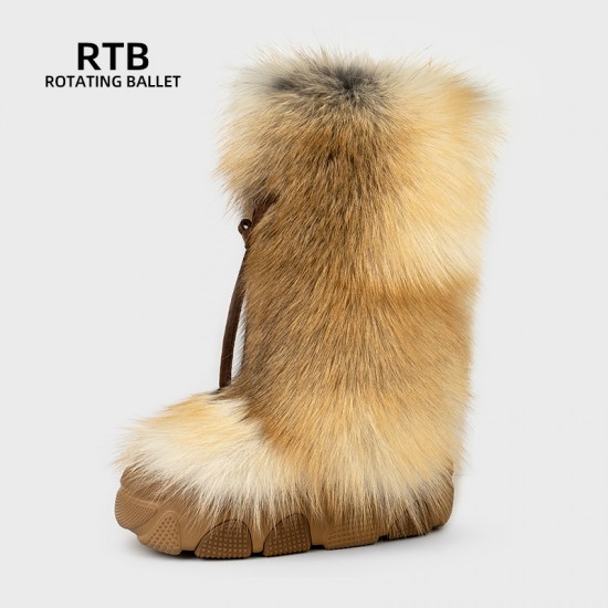 The 2025 Winter Cross-border Bestseller Long Snow Boots for Women Are EVA Foam and Rubber-soled fox Fur Anti-slip