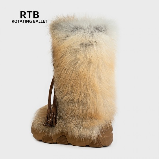 The 2025 Winter Cross-border Bestseller Long Snow Boots for Women Are EVA Foam and Rubber-soled fox Fur Anti-slip
