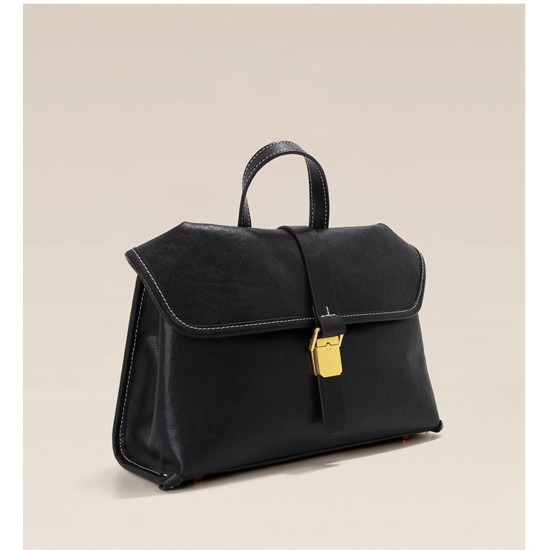 Top-grain Cowhide Retro Messenger Bag, Women's Large-capacity Handbag, Autumn Commuting Cross-body Bag