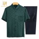 Short Sleeve Ice Silk Shirt Set for Middle-Aged Men Dad's Summer Outfit with Turn-Down Collar Casual Grandpa Clothes