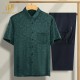 Short Sleeve Ice Silk Shirt Set for Middle-Aged Men Dad's Summer Outfit with Turn-Down Collar Casual Grandpa Clothes
