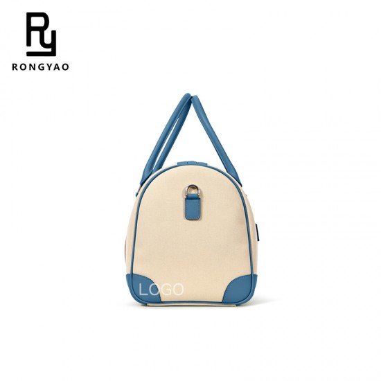 Lightweight Large Capacity Short Distance Men Travel Storage Handbag Canvas Spliced Genuine Leather Duffle Bag Custom logo