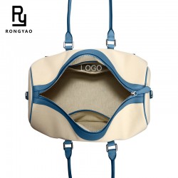Lightweight Large Capacity Short Distance Men Travel Storage Handbag Canvas Spliced Genuine Leather Duffle Bag Custom logo
