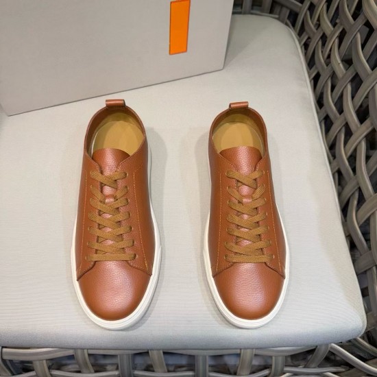 New high-quality genuine leather casual men's shoes, white sneakers, lace-up flat shoes