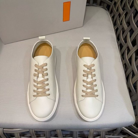 New high-quality genuine leather casual men's shoes, white sneakers, lace-up flat shoes