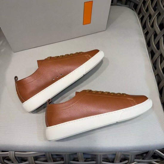 New high-quality genuine leather casual men's shoes, white sneakers, lace-up flat shoes