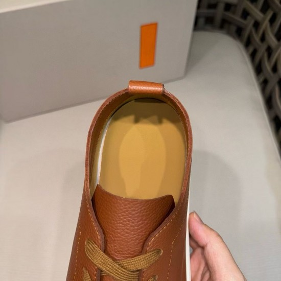 New high-quality genuine leather casual men's shoes, white sneakers, lace-up flat shoes