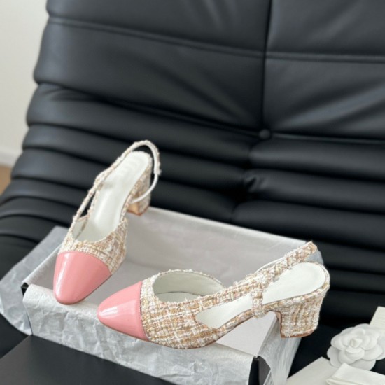 Genuine Leather Single-shoe Women's Collection Versatile Color-blocking High-heeled Toe Sandals Thick-heeled Nude Women's Shoes